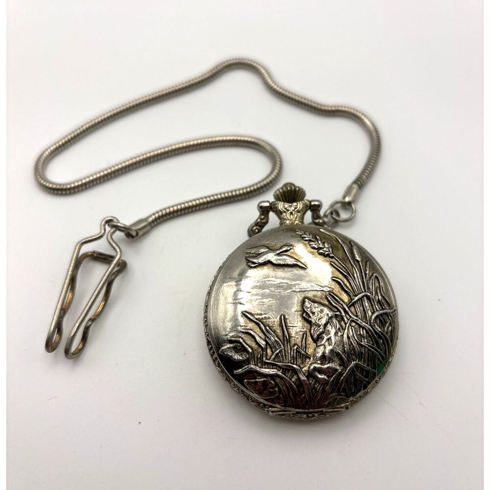 RUMOURS Hunting Motif Pocket Watch Chain with clip, Japan Quartz Movement Works